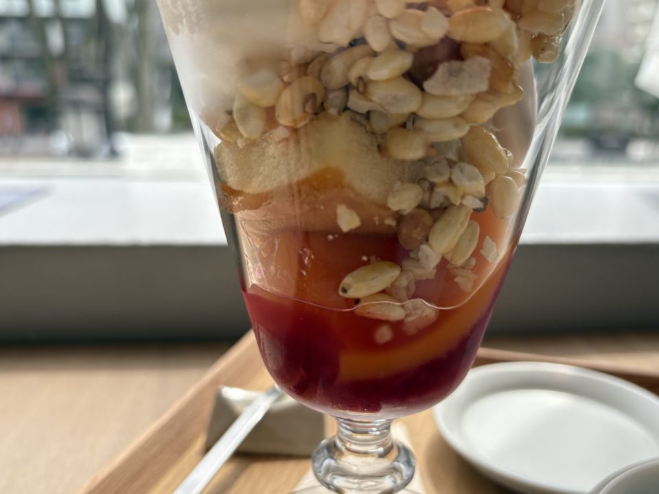 美人にんじんパフェ 季節の寒天パフェ 富士山の白湯付き／和菓子まめいち＠宮城県仙台市 3月