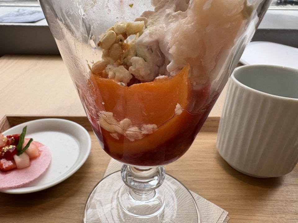 美人にんじんパフェ 季節の寒天パフェ 富士山の白湯付き／和菓子まめいち＠宮城県仙台市 3月