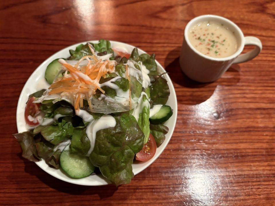 珈琲 沐草（コーヒーもくそう）/旧鹿児島民芸館@鹿児島県鹿児島市 菜の花のパスタに、スープサラダセット、もちろんケーキもつけちゃいました！
